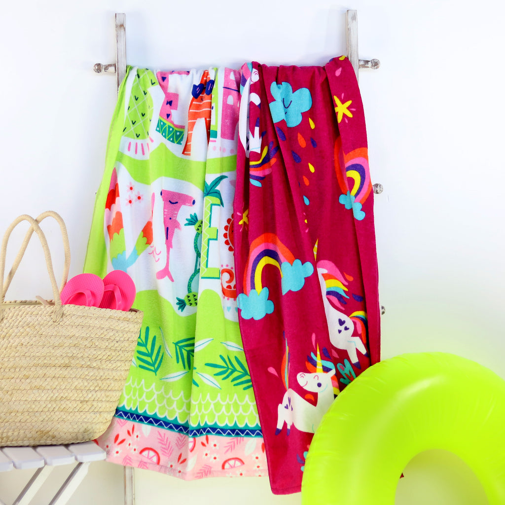 2-Piece Beach Towel Set, Beach Vibes and Unicorn Print