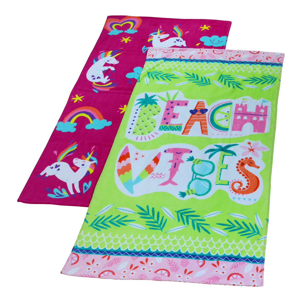 2-Piece Beach Towel Set, Beach Vibes and Unicorn Print