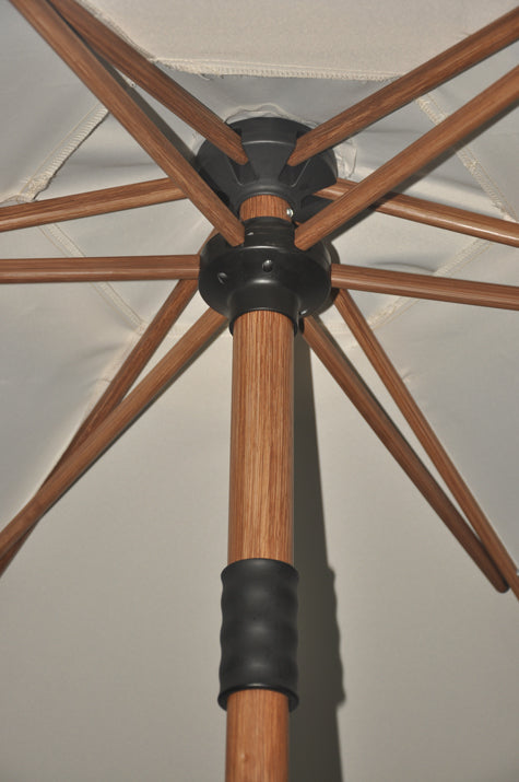 Ventura White 7.5’ Fringe Push-Up & Tilt Patio Umbrella, with Faux Wood Pole