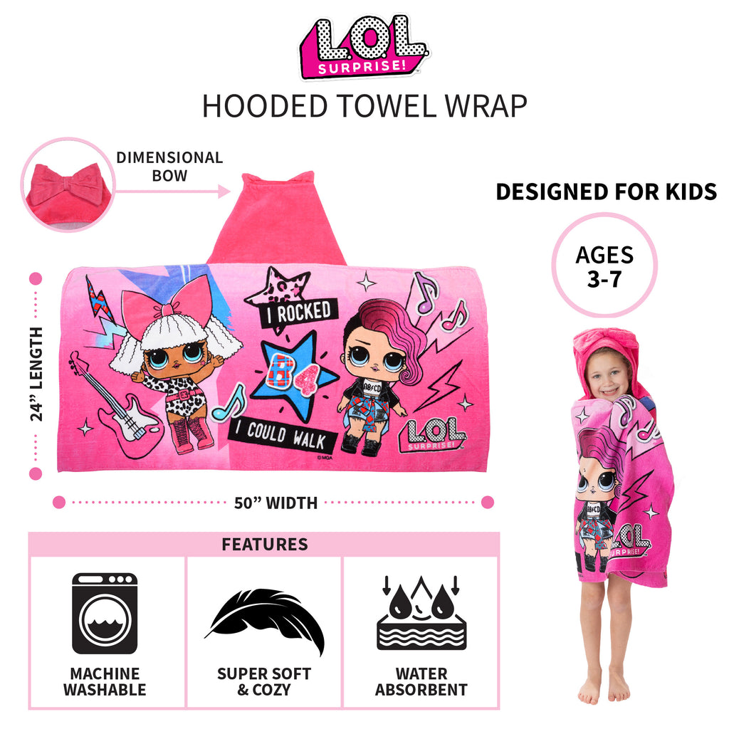 Kids Bath and Beach Hooded Towel Wrap, 100% Cotton